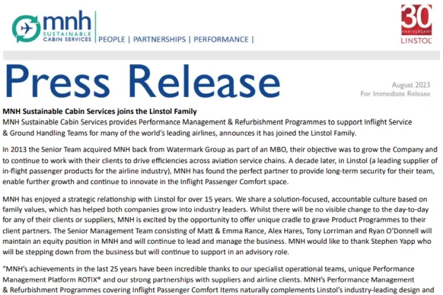PDF Press Release - MNH is excited to announce it has joined the Linstol Family